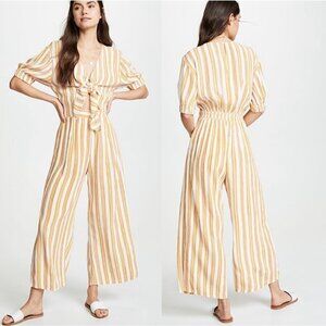 Faithfull The Brand Women's Matese Sun Stripe Tie Front Vneck Jumpsuit Size 8